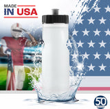 50 Strong - Paquete de 6 botellas de agua para deportes, 22 onzas Botella para bicicleta y deporte sin bisfenol A, con tapa fácil de abrir sin rosca, fabricada en Estados Unidos.