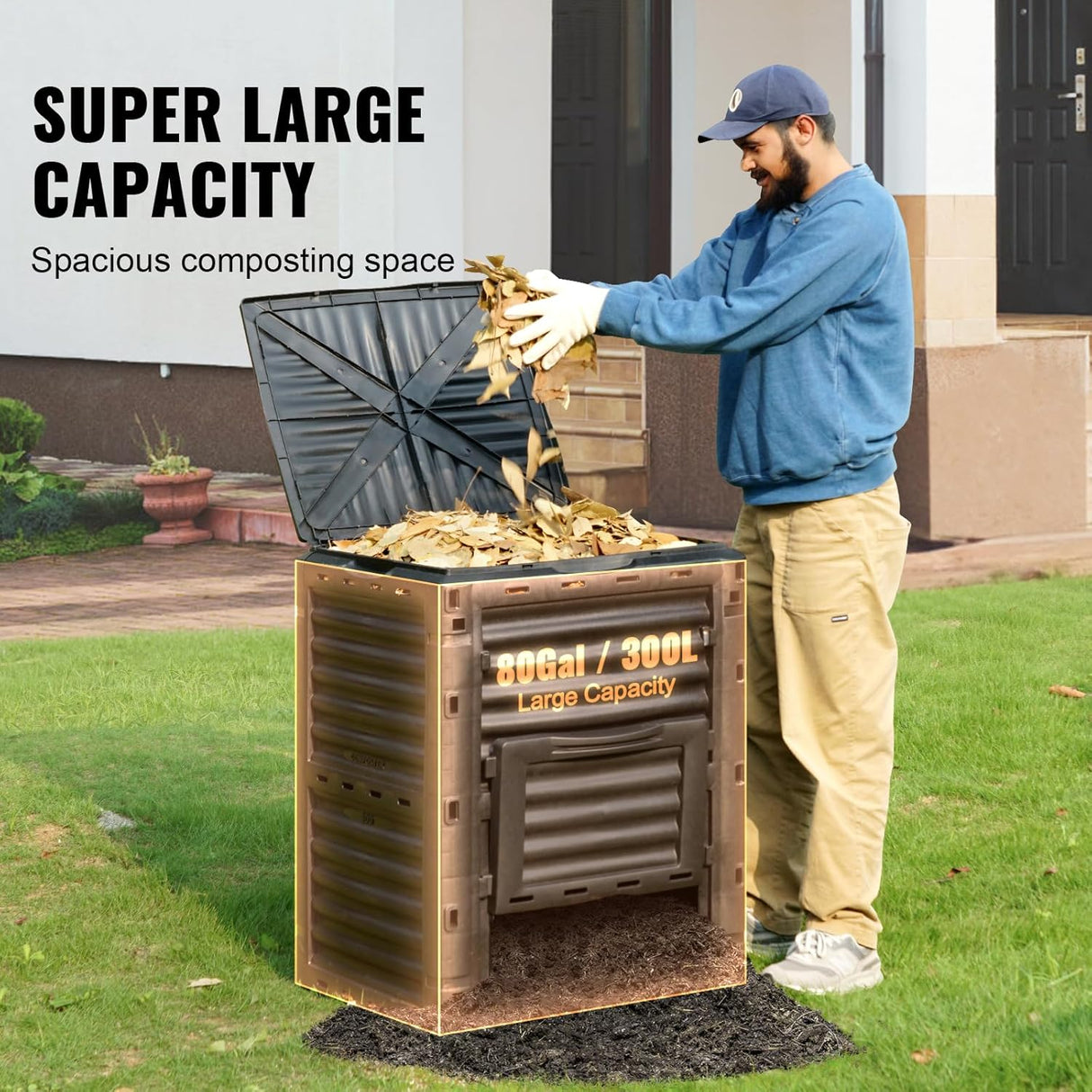 Compostera VEVOR 80 Gal, BPA Libre, Puerta Inferior, Ligera