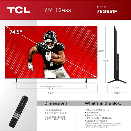 TCL 75 QLED 4K Smart TV, Dolby Vision, Fire TV, 75Q651F