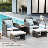 OC Orange-Casual Juego de muebles de patio de 6 piezas con otomana, juego de silla y mesa de mimbre gris para exteriores, muebles de balcón para apartamentos, color blanco