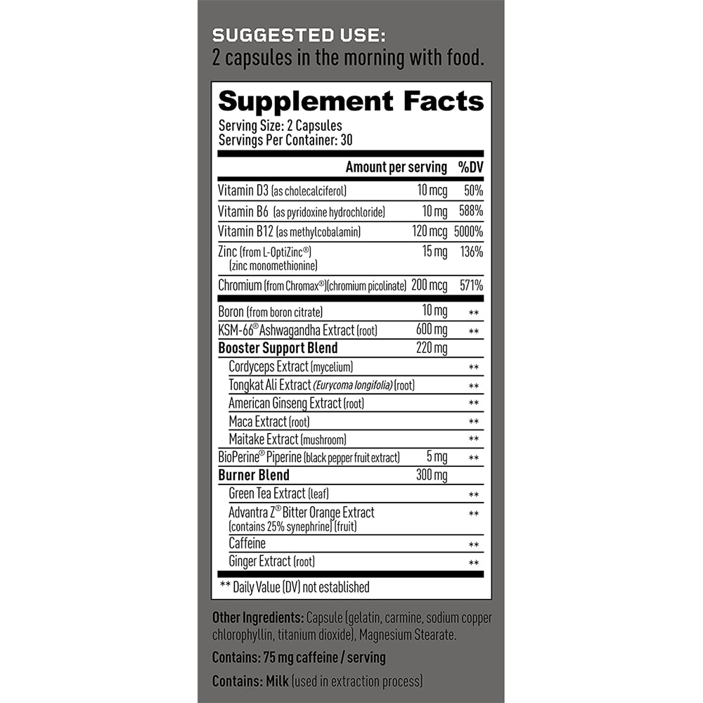 Suplementos Boost and Burn Testosterona Booster  60 cápsulas