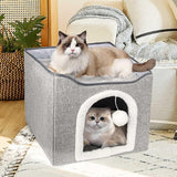 Cama Térmica para Gatos, Casa Plegable con Almohadilla Caliente