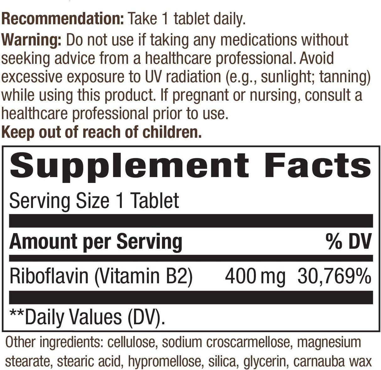 Suplemento Riboflavina Vitamina B2, 400 mg por  paquete de 3
