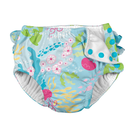 Pañal de natación absorbente reutilizable con broche de volantes para bebés,