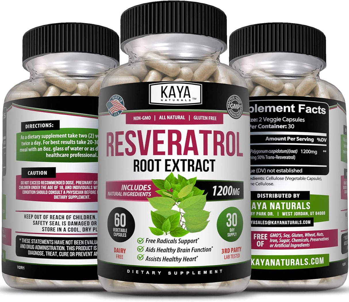 Suplemento Cápsulas de resveratrol  antienvejecimiento 60 u