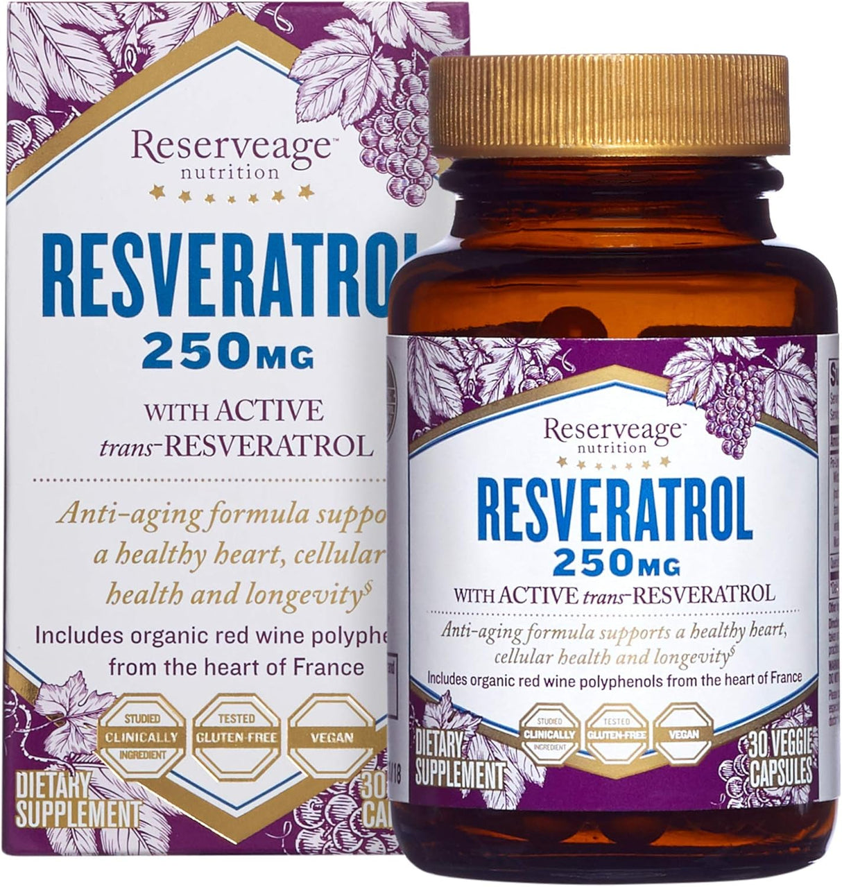 Suplemento antioxidante celular Resveratrol 250 mg Keto 30un