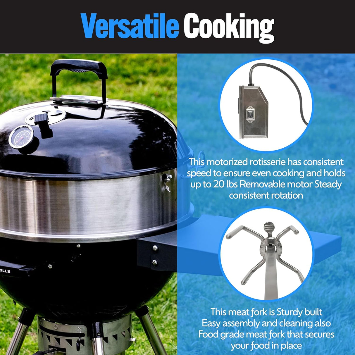 Kit de Rotisserie SnS Grills para Parrillas Kettle de 22