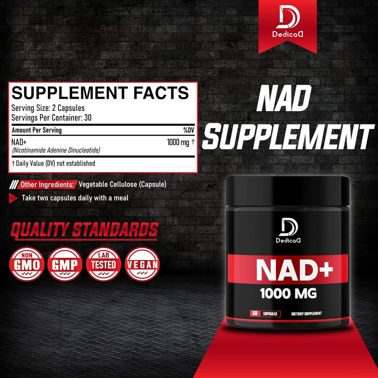 Suplemento NAD+ 1000 mg - Energía, Reparación ADN - 60 Cápsulas