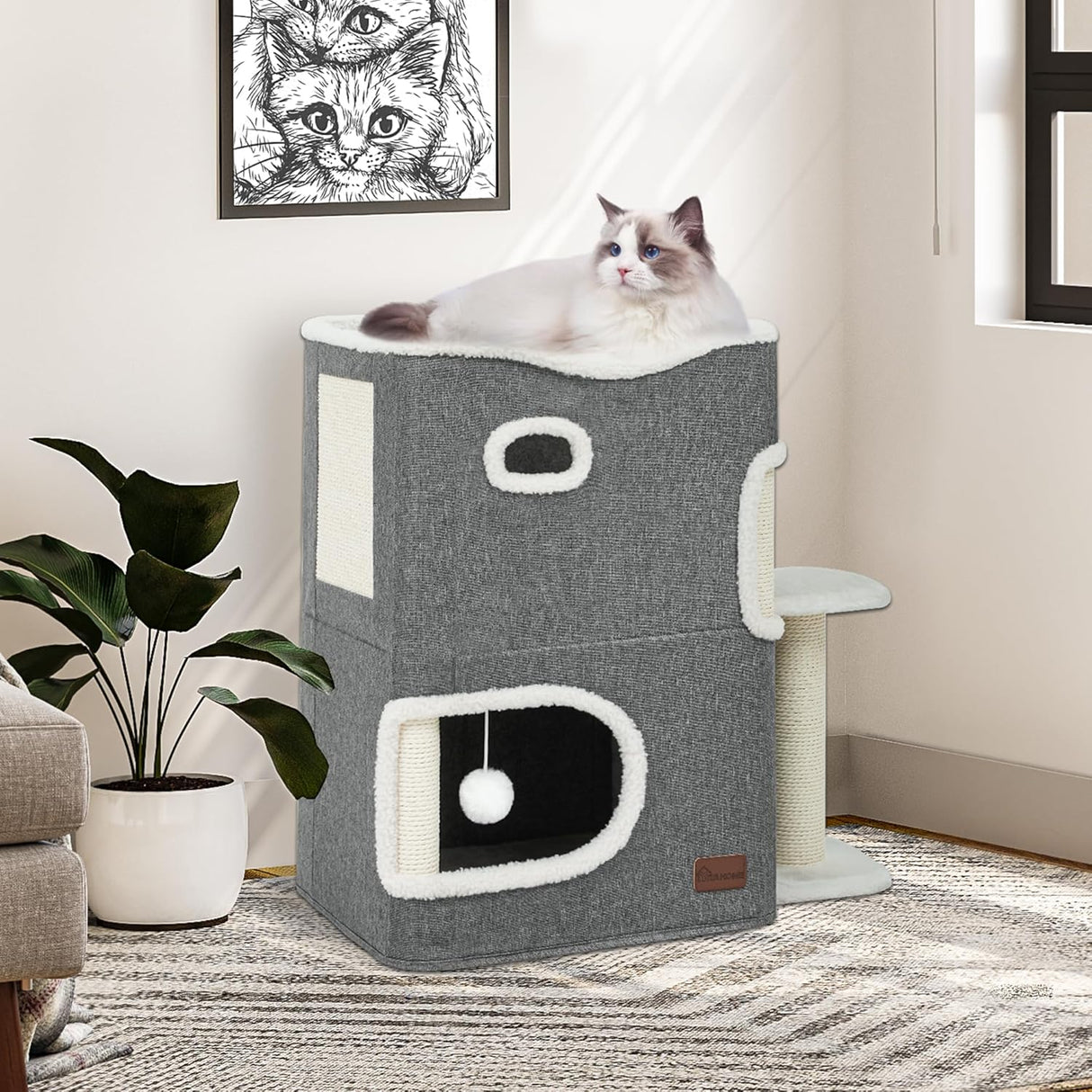 Casa para gatos 2 niveles YITAHOME, túneles y rascador, extendida