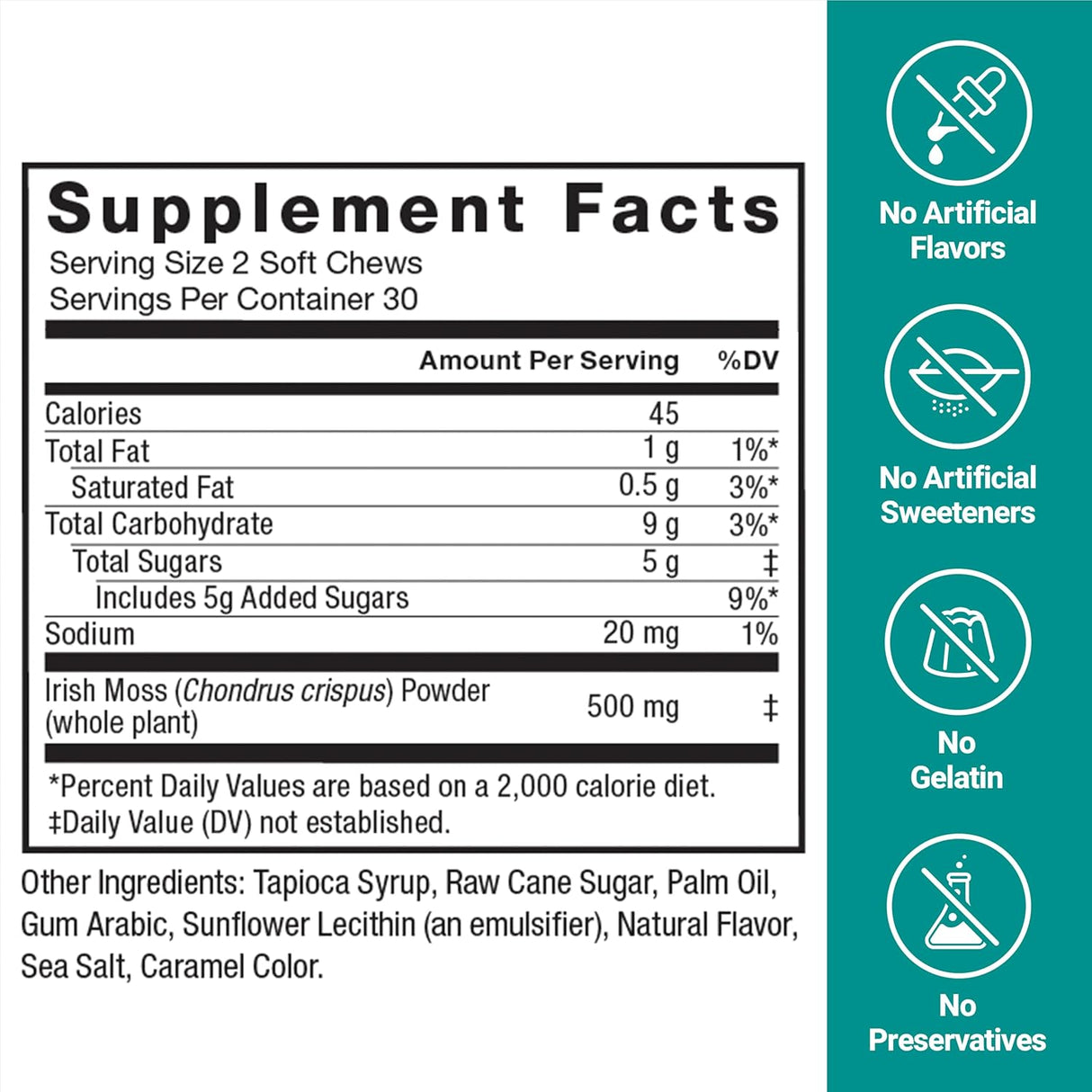 Force Factor Sea Moss, Suplemento Irish, Energía, Inmuno, 60 Soft Chews