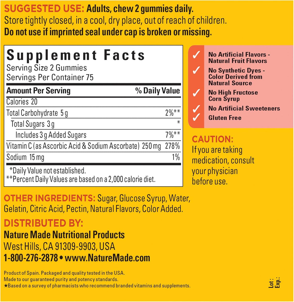 Suplemento Vitamina C Gomitas para adultos 250 mg 150 und