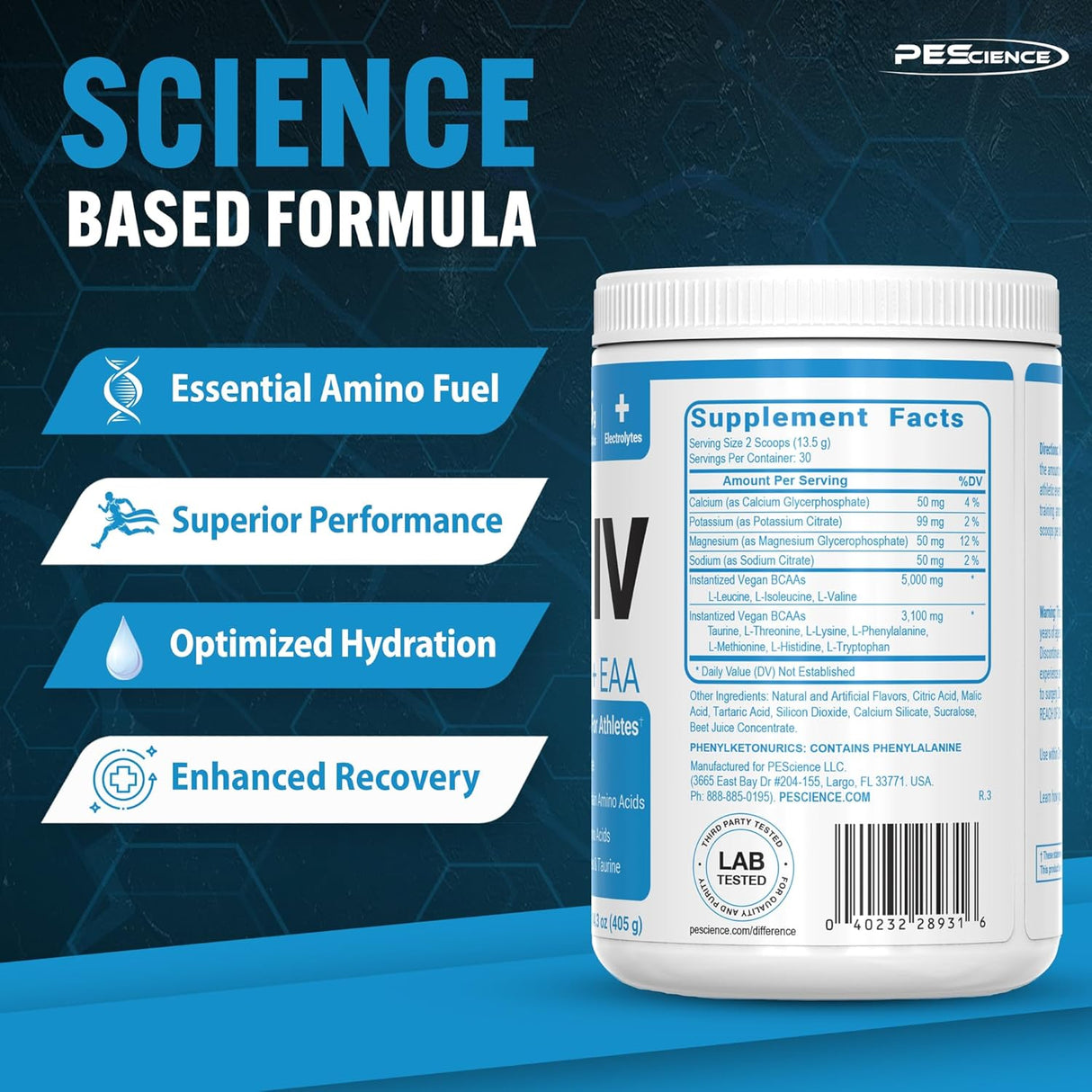 Amino IV BCAA & EAA PEScience, Hidratación y Recuperación, 60 Scoop