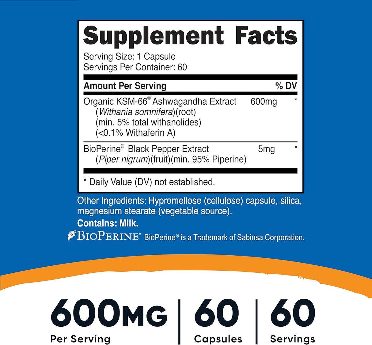 Extracto de Raíz de Ashwagandha 600mg Nutricost 60 Veggie Caps