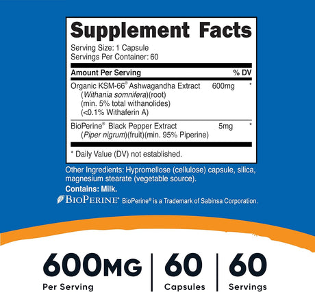 Extracto de Raíz de Ashwagandha 600mg Nutricost 60 Veggie Caps