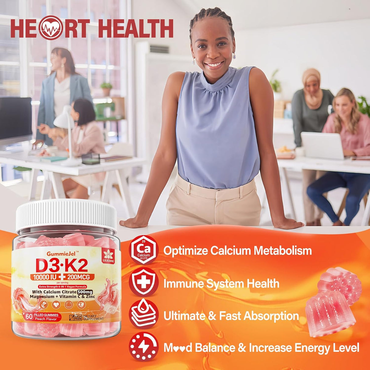Vitamin D3 K2 Gummies 5000IU 10000IU Vegano 60u