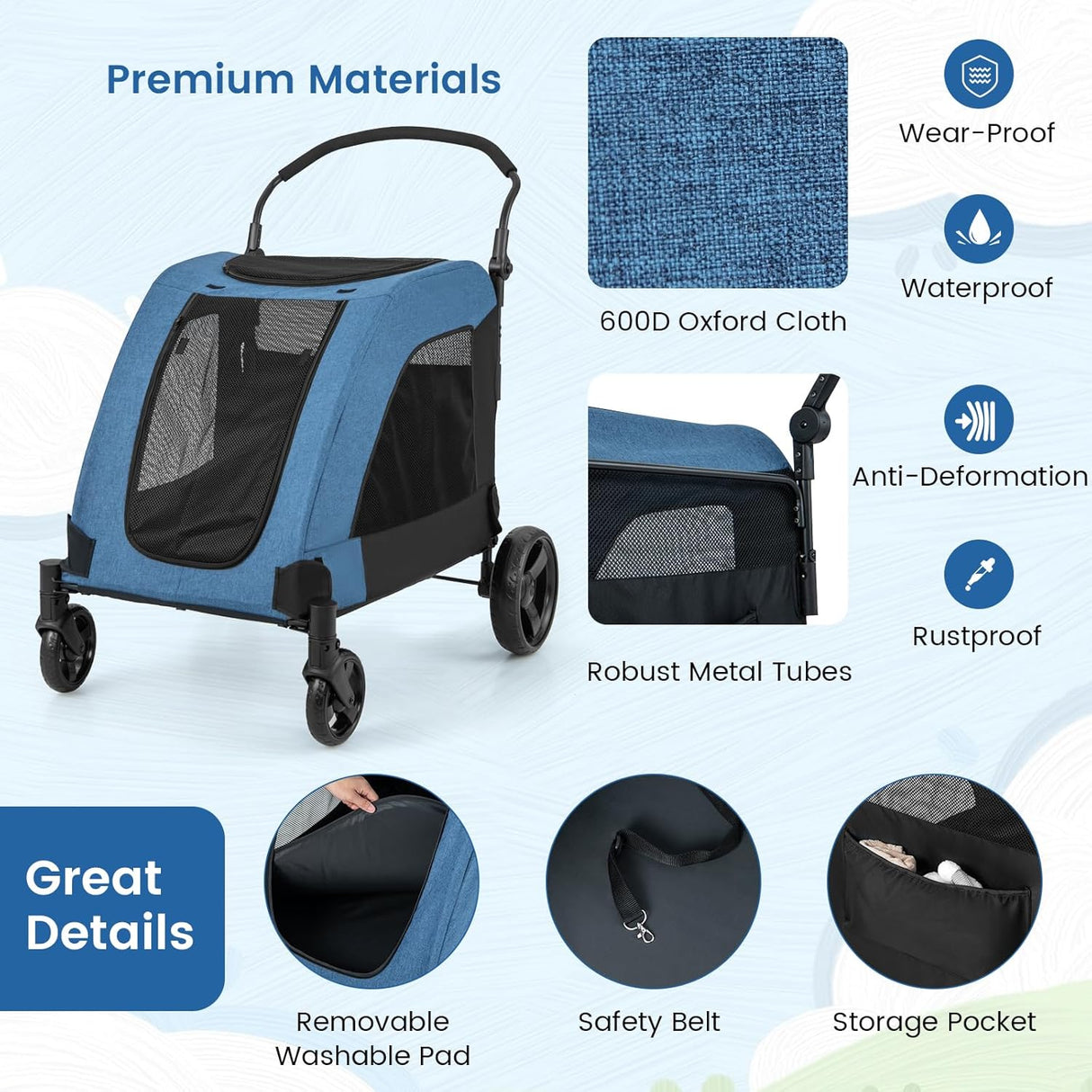 Carrito para Perros Grande Giantex - Plegable, 132 lbs, Ajustable