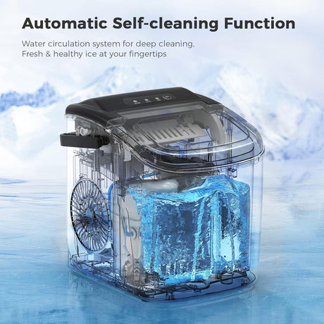 Máquina de Hielo Portátil, Auto-limpiante, 9 Cubos en 7 Mins