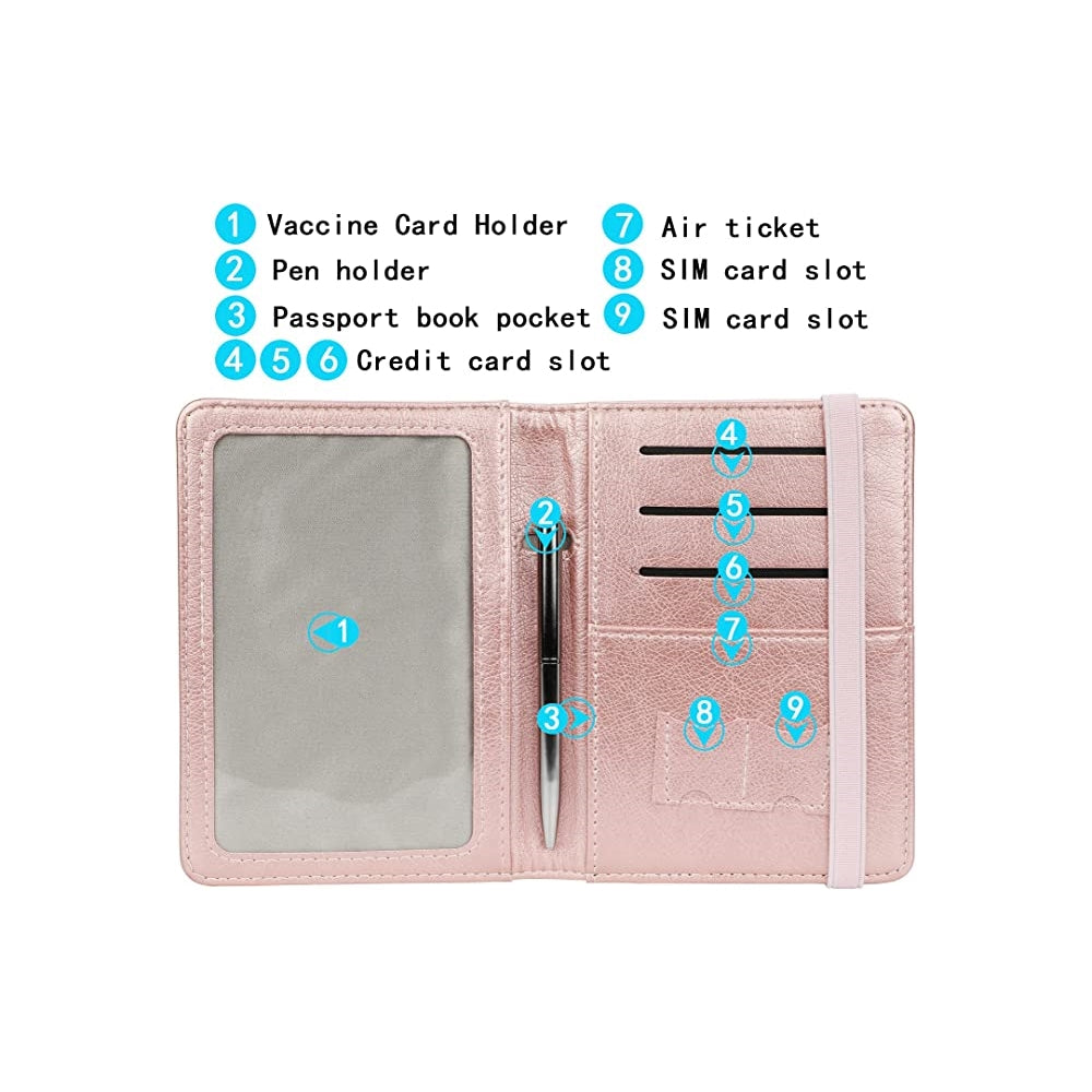 Porta Documentos y Tarjetas  de cuero para pasaporte rose