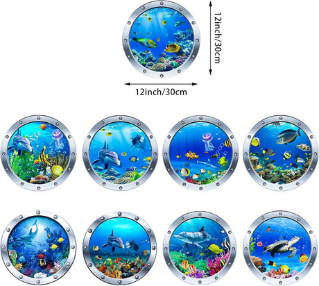 9 Piezas Stickers de Pared Ocean World, Vinilo Adhesivo 3D