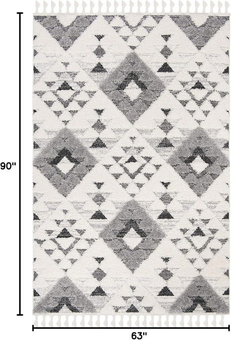 Alfombra de área tipo shag con borlas, diseño bohemio, modelo MTS688F