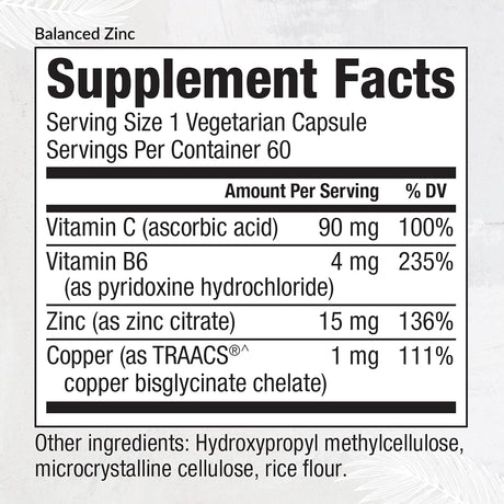 Suplementos Zinc equilibrado potente inmunológic 60 und