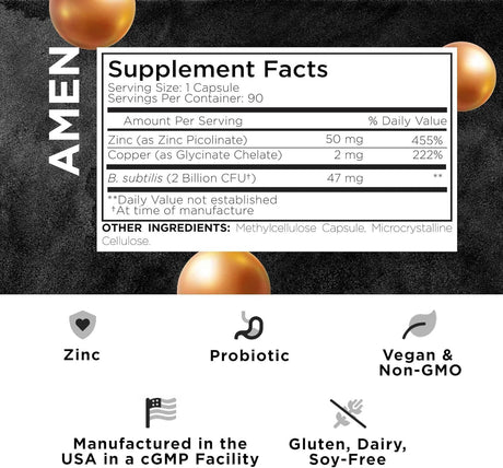 Suplemento de zinc y cobre + probióticos  de zinc de 50 mg