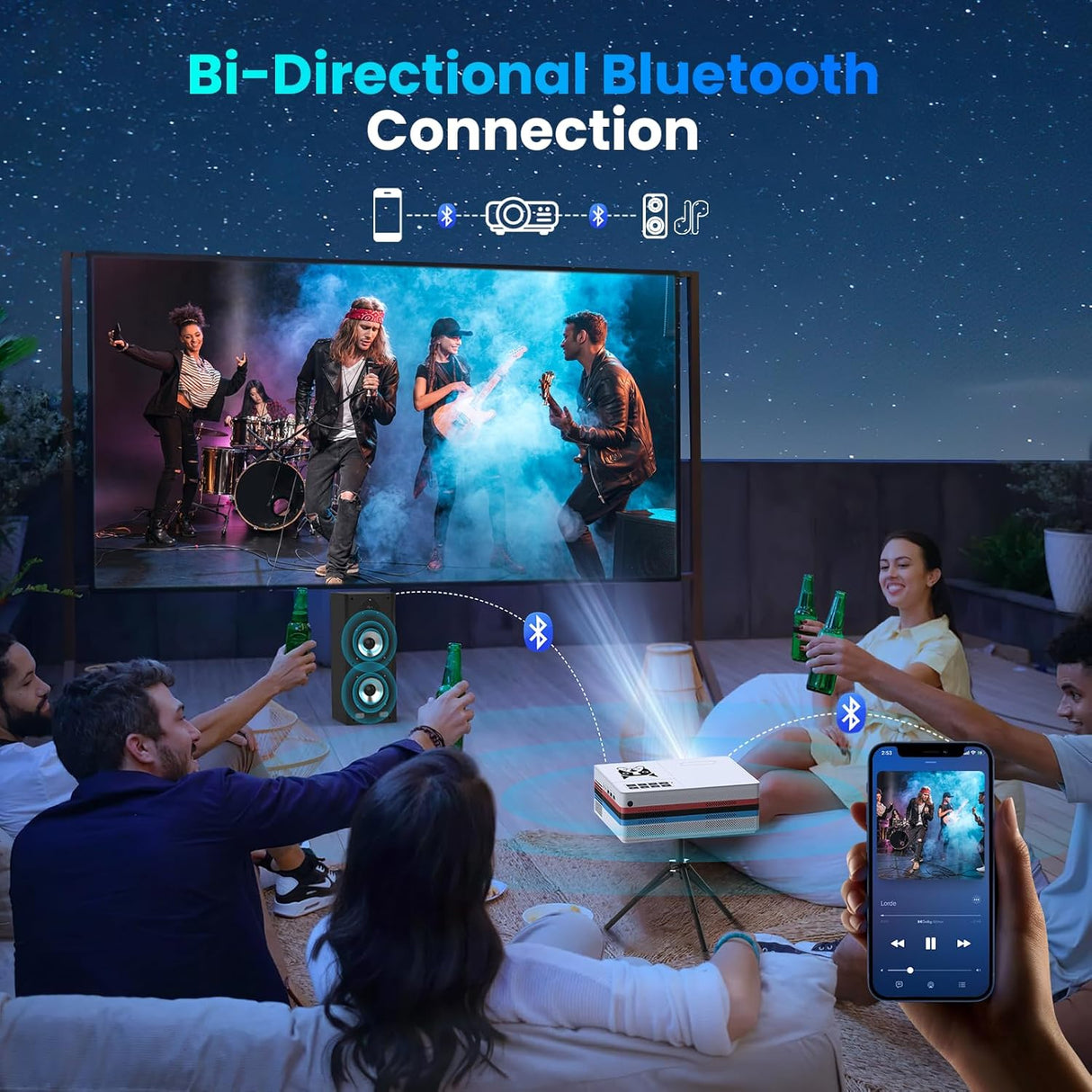 Proyector Smart FUDONI 1080P WiFi, Dolby, 600ANSI, Auto Keystone