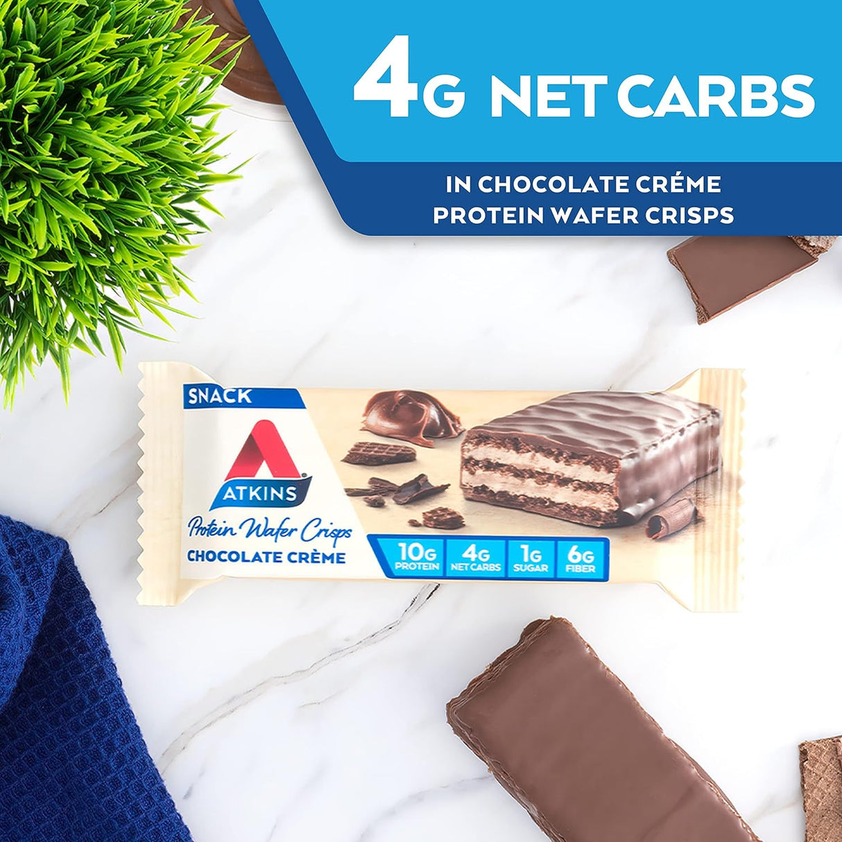 Obleas fritas de proteína sabor chocolate, alta en fibra, 5u