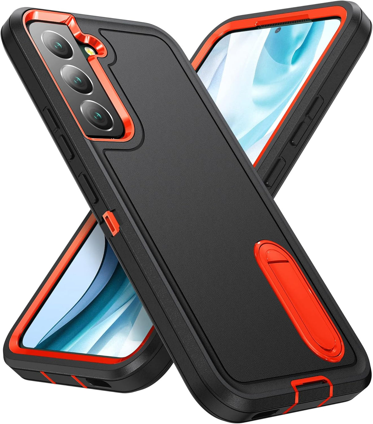 BaHaHoues Funda para Samsung Galaxy S22, Samsung S22, con soporte integrado, a prueba de golpes, polvo, caídas, grado militar, para Galaxy S22 5G de 6.1 pulgadas (negro/naranja)
