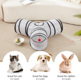 Túnel para gatos 3 vías Love's Cabin, plegable con juguete bola