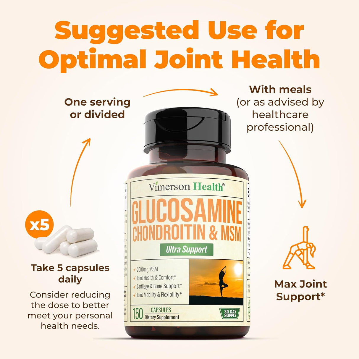 Suplemento Articular Glucosamina, Chondroitina y MSM - 150 Caps