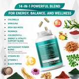 Suplemento de Chlorella, Spirulina, Musgo de Irlanda, Moringa y Clorofila, 180 cápsulas