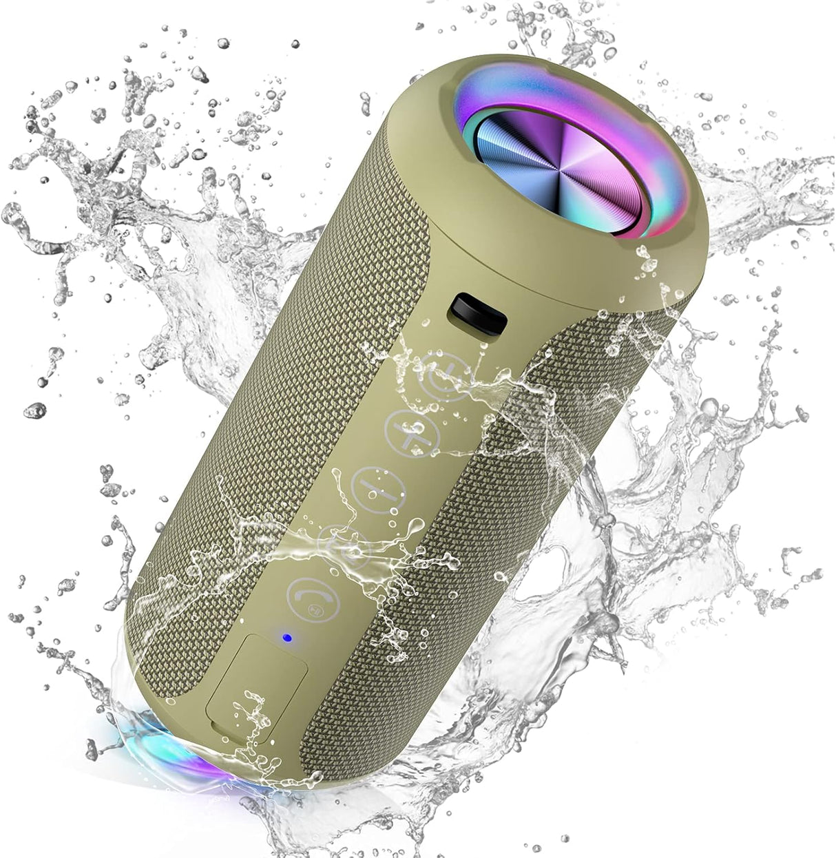Parlante Bluetooth 5.3 inalámbrico IPX7, sonido estéreo 24W, RGB