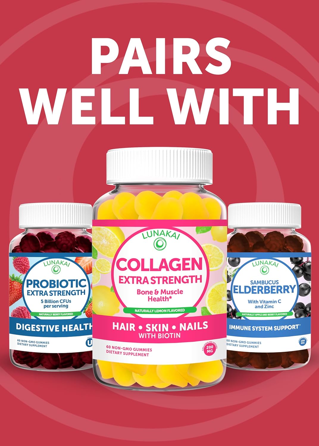 Gomitas Multivitamínicas Lunakai USA, 16 Nutrientes, 60ct