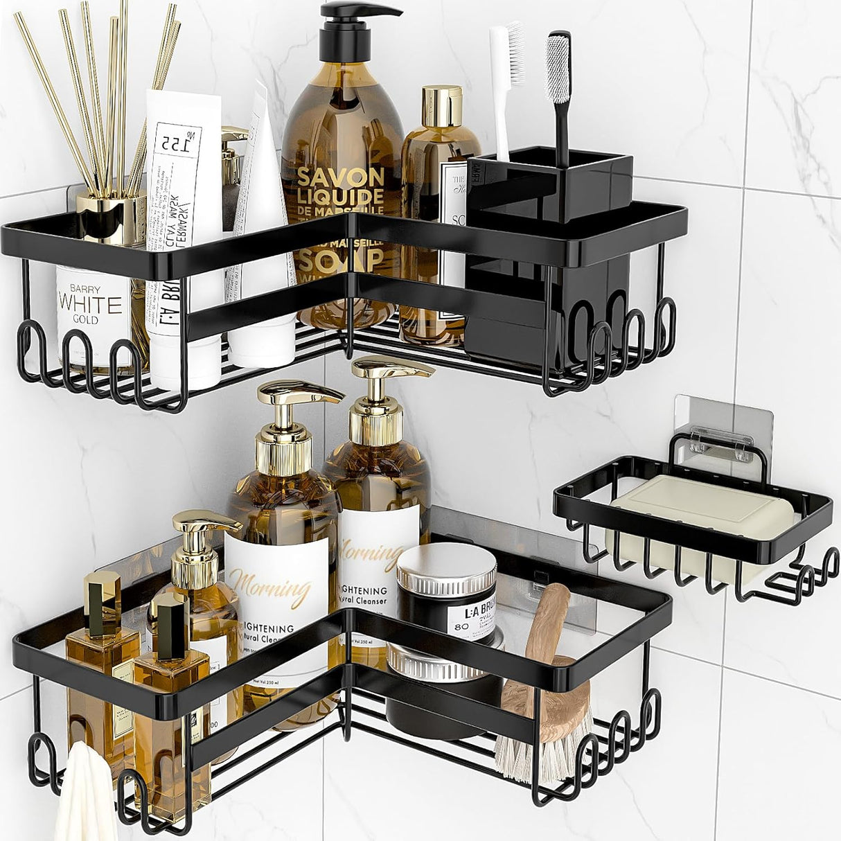 Caddy de ducha StorageRight, estante adhesivo 3 en 1 sin taladro