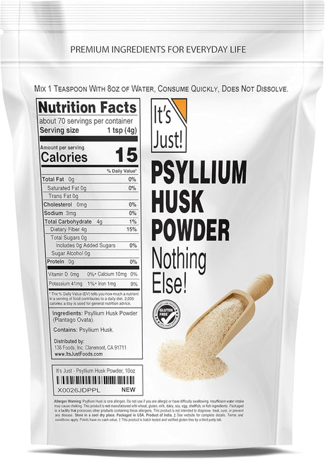 Psyllium Husk Powder - It's Just! Fibra Dietética 10oz