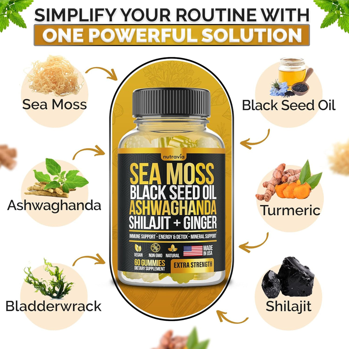 Gomitas de Sea Moss, Black Seed, Ashwagandha, Elderberry, 60