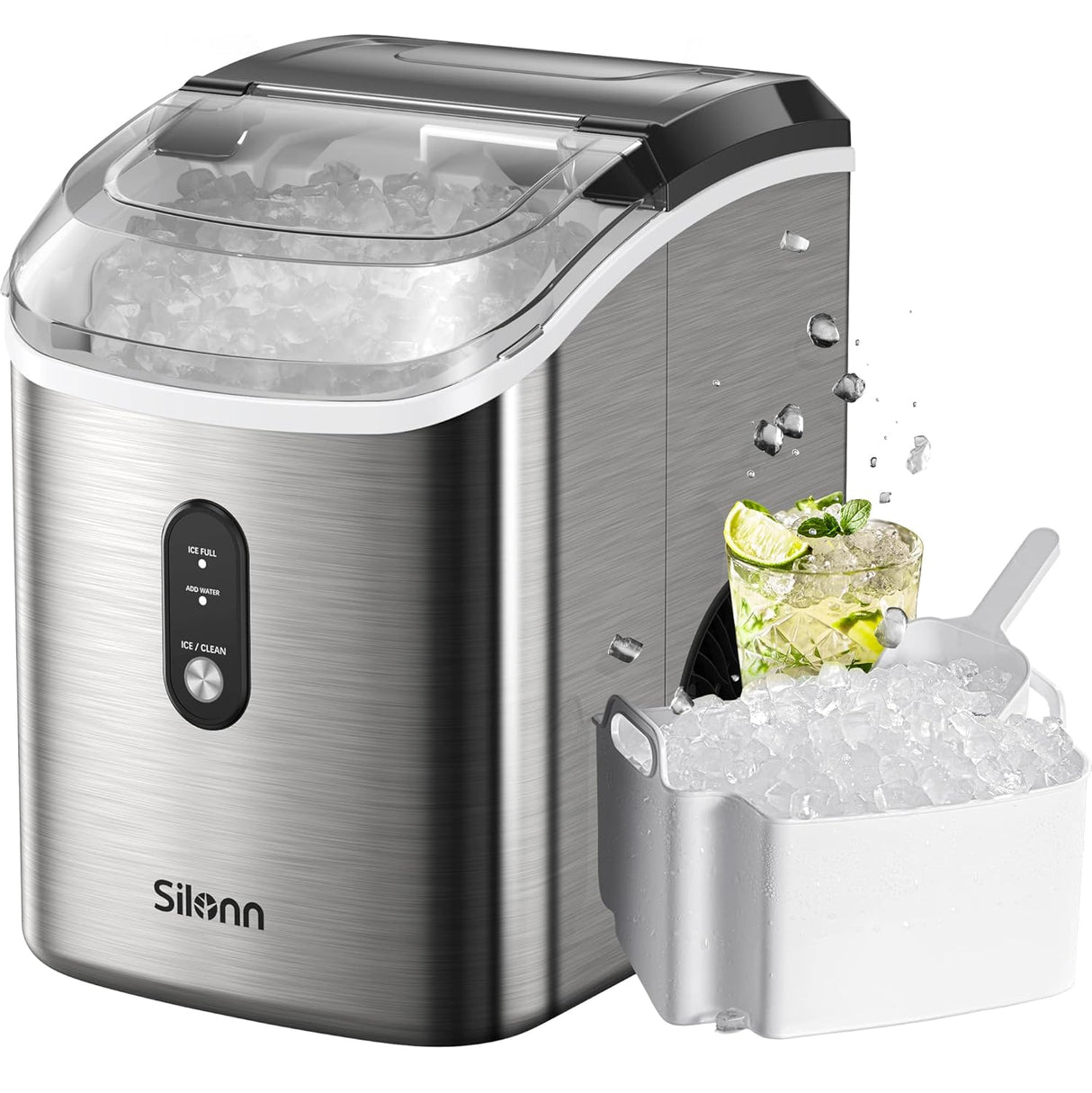 Máquina de Hielo Nugget, Silonn, 33lbs/24H, Auto-limpieza
