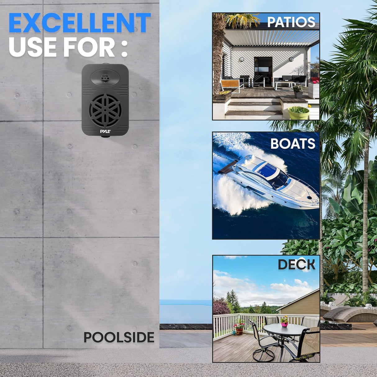 Par de altavoces Bluetooth para interiores y exteriores, 500 W, impermeable PDWRBT56BK