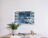 Adhesivo de pared falso para ventana, mural de pared de casa de invierno para decoración de pared, calcomanías de pared para pegar y despegar, 24 x 16 pulgadas
