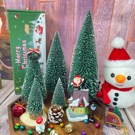 5 PCS Árboles de Navidad de Cepillo con Base de Madera