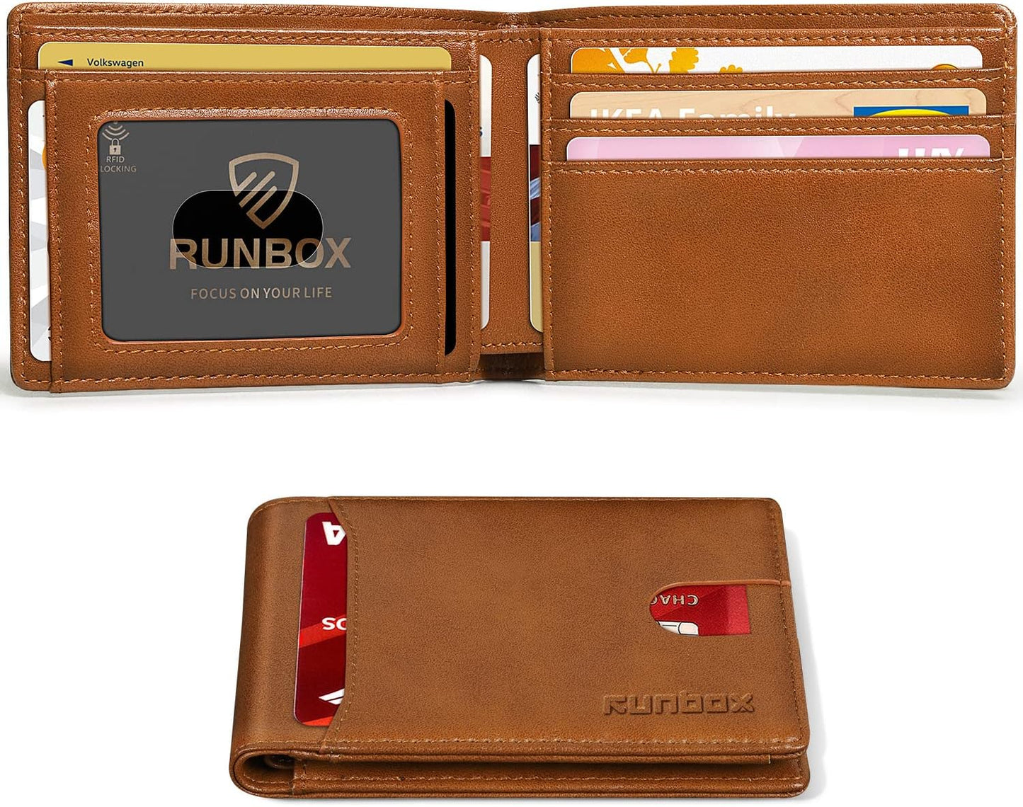 Billetera RUNBOX para Hombre, delgada, RFID, 11 tarjeteros