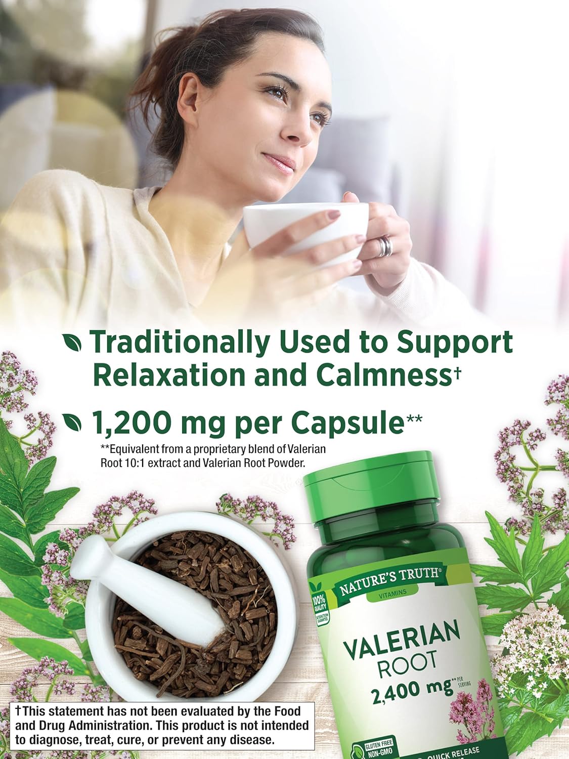 Suplementos de raíz de valeriana 2400 mg 90 unidades sin OMG