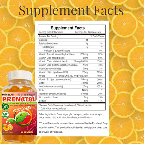 Gummies Prenatales Vegan con DHA y Ácido Fólico - Marca XYZ