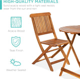 Best Choice Products - Juego de bistró de madera de acacia (3 piezas), muebles plegables adecuados para patio, jardín, balcón, terraza; incluye 2 sillas, mesa auxiliar redonda, terminación teca natural