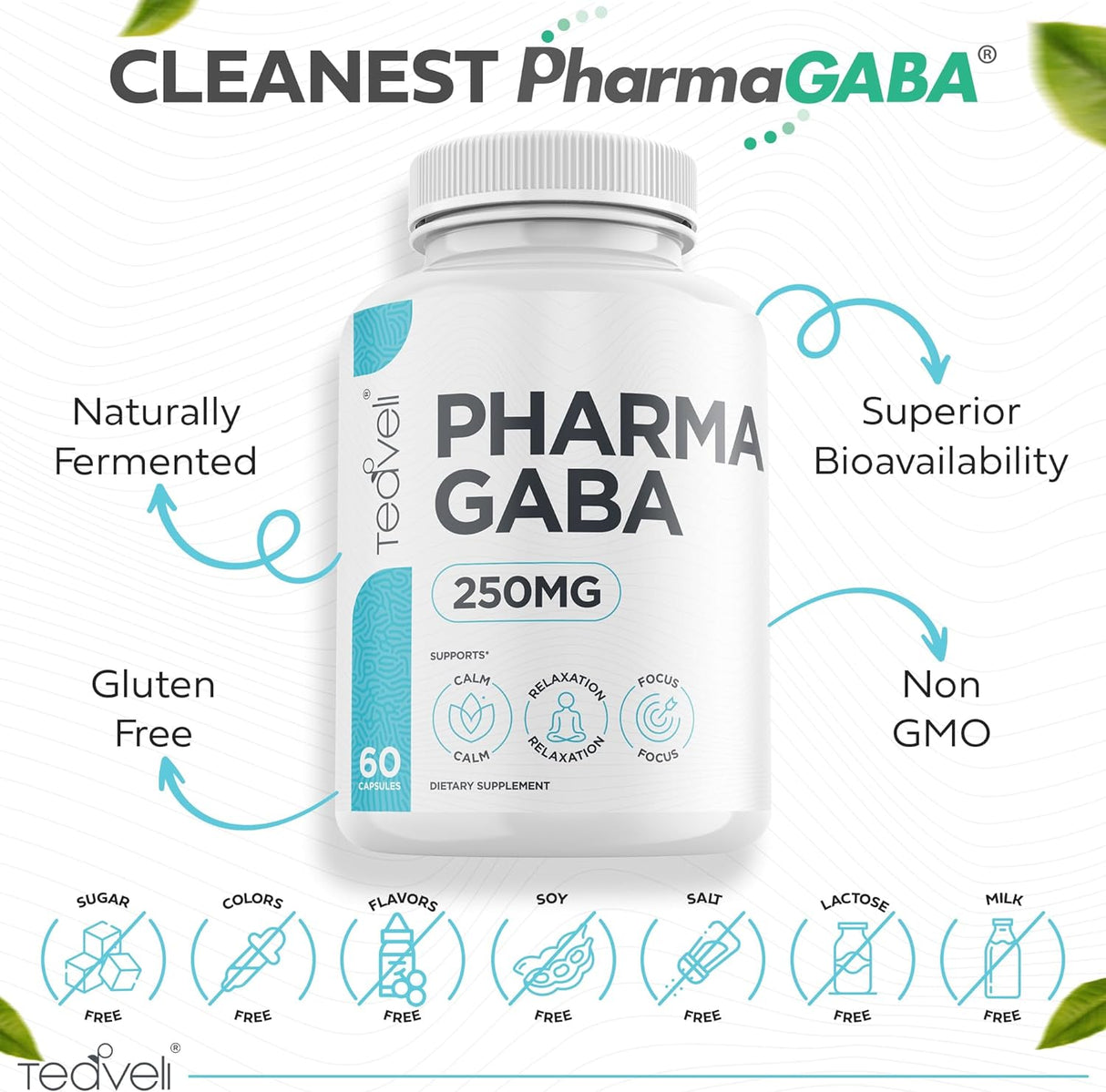 Suplemento Pharma GABA 250 mg la salud cognitiva fermentado