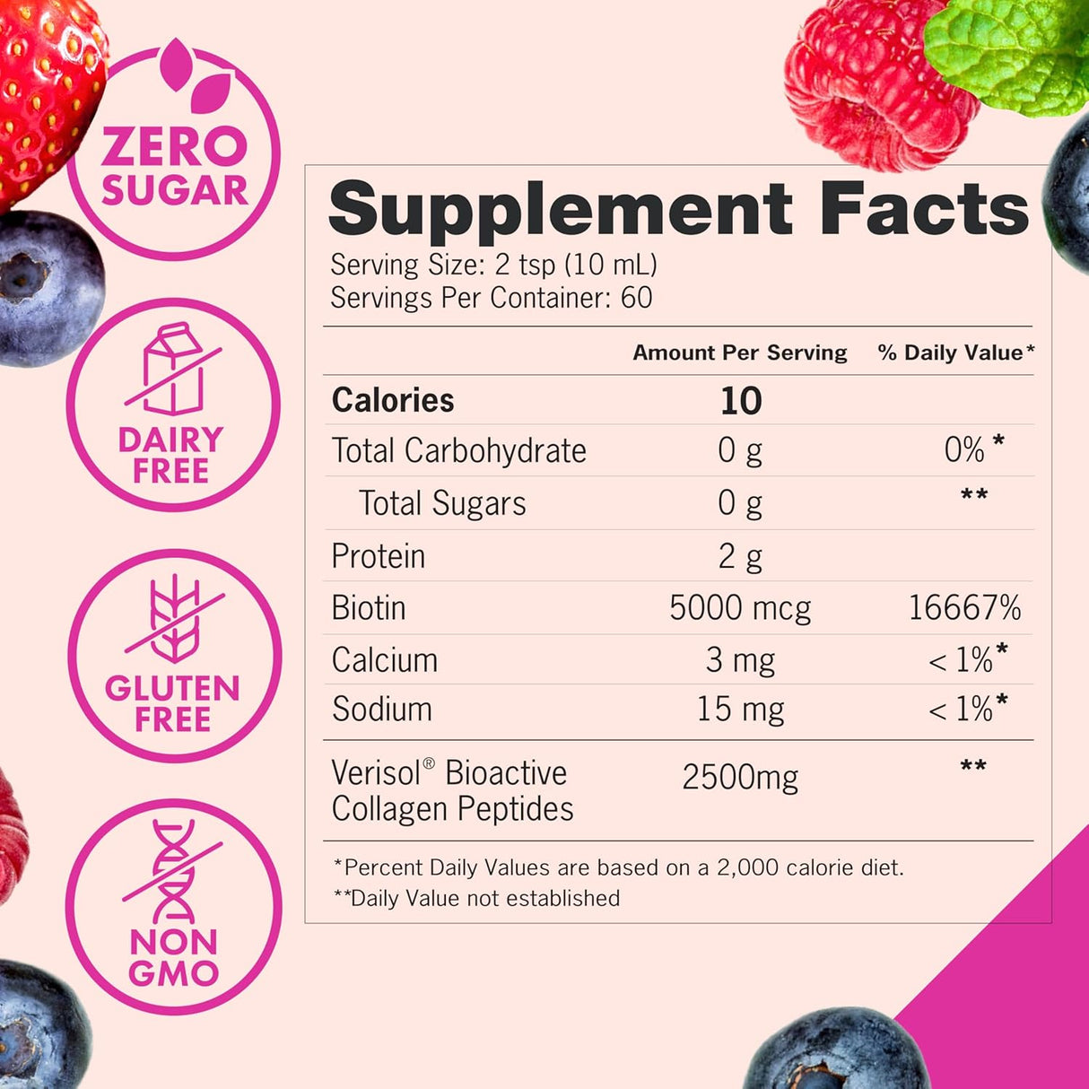 Zena Nutrition Colágeno Líquido con Biotina, 60 Servs