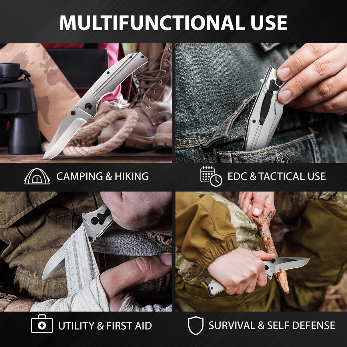 Cuchillo de Bolsillo Táctico 3.5 con Clip para Supervivencia