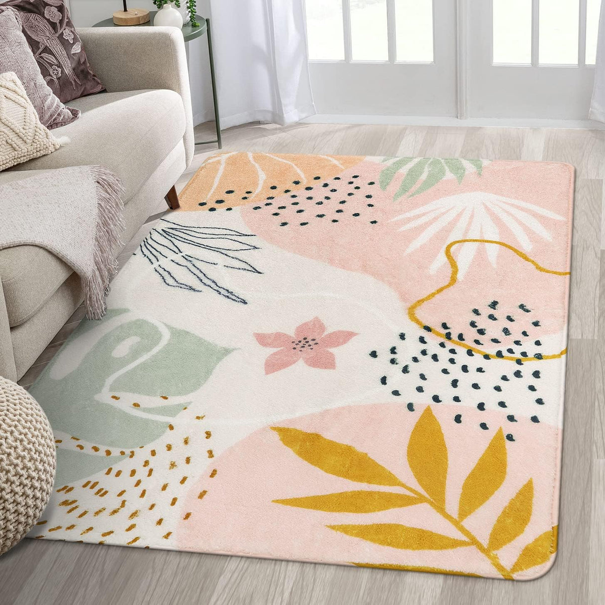 Alfombra rosa lavable para sala de estar, Rosa Lahome