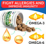 Omega 3 para perros y gatos – 180 golosinas de aceite de pescado para desprendimiento de perros, alergias en la piel, alivio de picazón, tratamiento de puntos calientes – salud de las articulaciones –